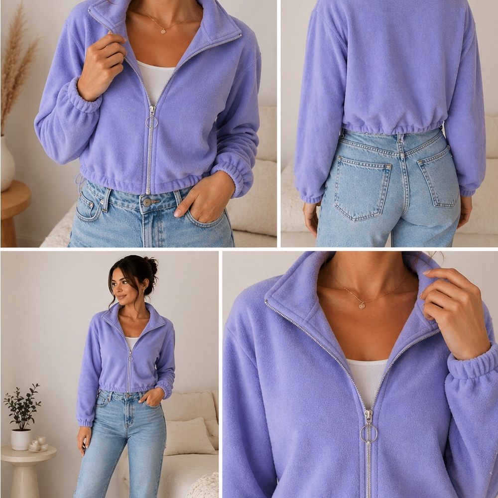✨ Lavender Cropped Fleece Jacket – Size Small (NEW with Tags) ✨